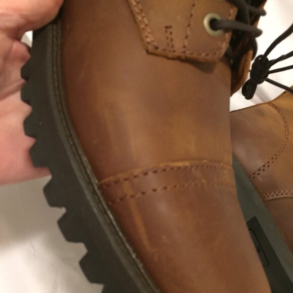 Patina  Brown Leather Lace-up Lug Boots Men's Size 10 Cap Toe LOOP PULL DETACHED - Picture 9 of 11